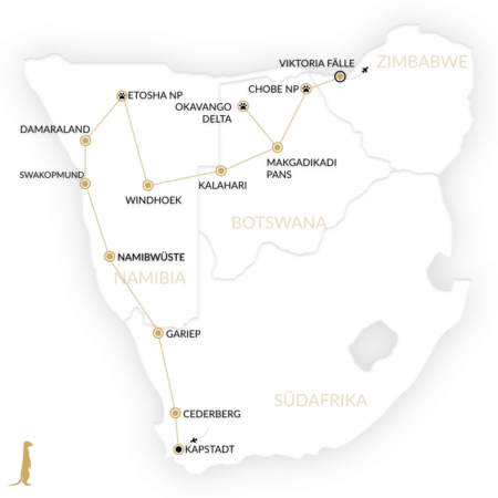 Kleingruppenreise Karte Kapstadt zu den Viktoria Fällen
