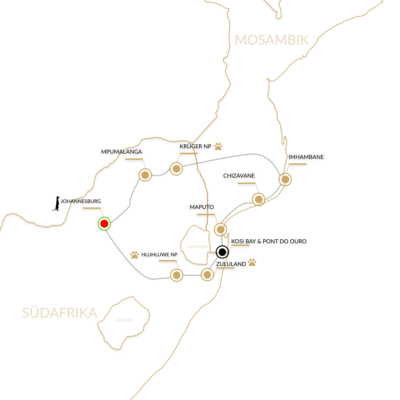 Route Südafrika und Mosambik Reise