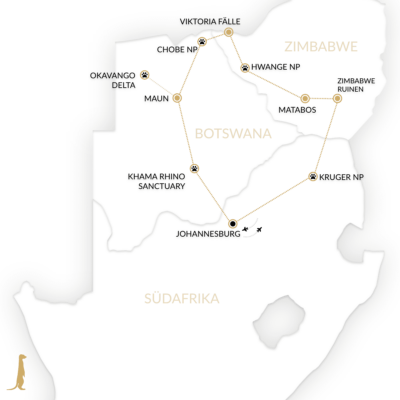 Karte zu Botswana Wildtiere Kleingruppenreise Auf den Fährten der Wildtiere