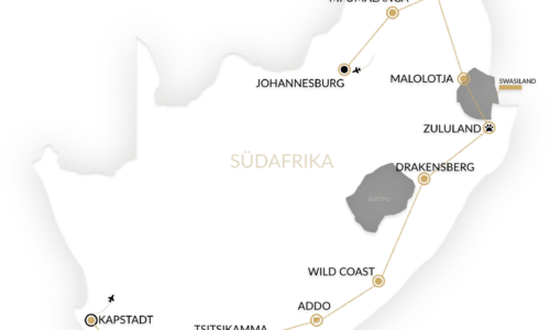 Route zur Kleingruppenreise Südafrika - 20 Tage Komfort Reise