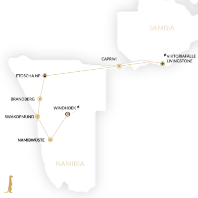 Karte zu Kleingruppenreise Namibia, Botswana bis Vic Falls