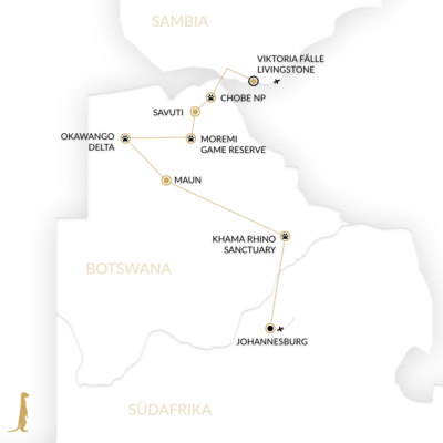 Karte zur 14 Tage Botswana Kleingruppenreise 4 x 4 Highlights
