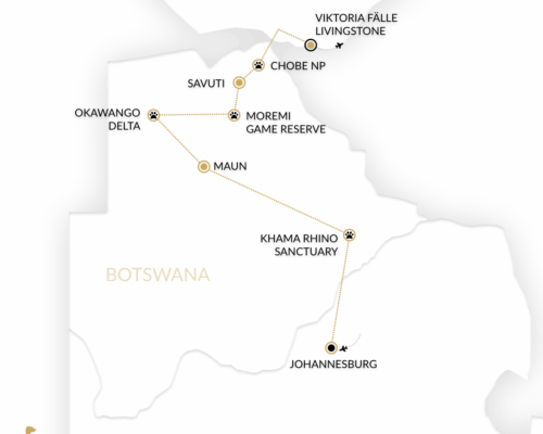 Karte zur 14 Tage Botswana Kleingruppenreise 4 x 4 Highlights