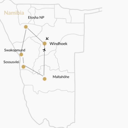 Karte zu Namibia Rundreise_Highlights in 13 Tagen